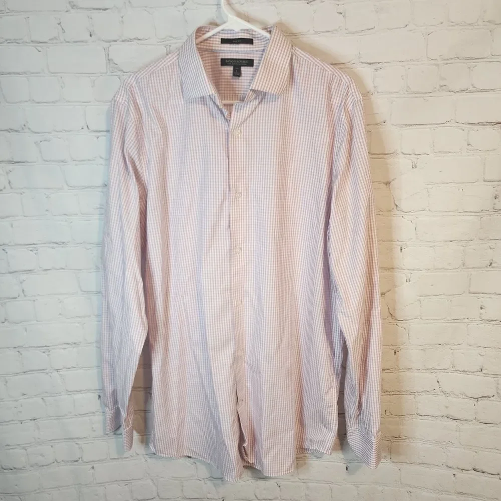 Banana Republic Men's Pink Slim-Fit Button Down Shirt, Size LT